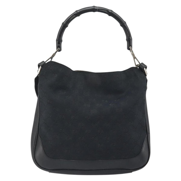 GUCCI GG Canvas Bamboo Hand Bag 2way Black Silver 001 4095 Auth ep15232