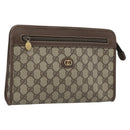 GUCCI GG Supreme Clutch Bag PVC Leather Beige Gold Tone Auth ep15234-1