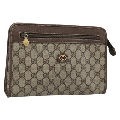 GUCCI GG Supreme Clutch Bag PVC Leather Beige Gold Tone Auth ep15234