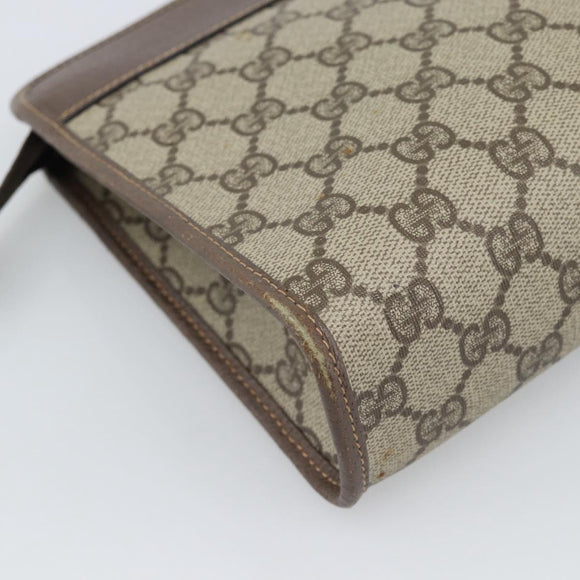 GUCCI GG Supreme Clutch Bag PVC Leather Beige Gold Tone Auth ep15234