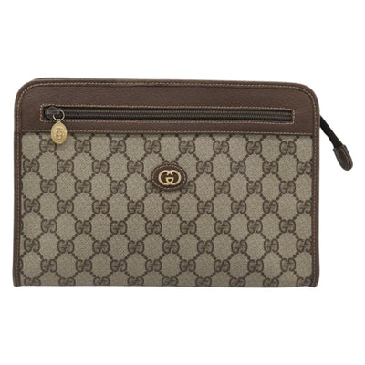 GUCCI GG Supreme Clutch Bag PVC Leather Beige Gold Tone Auth ep15234 - 0