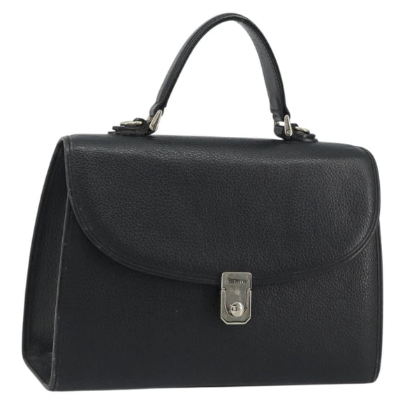 Burberrys Hand Bag Leather Black Silver Auth ep15237