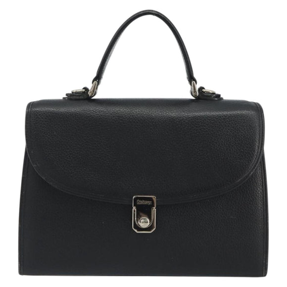 Burberrys Hand Bag Leather Black Silver Auth ep15237