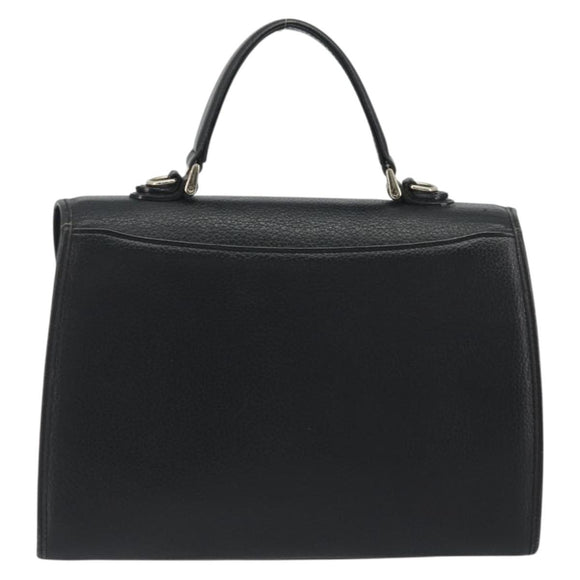 Burberrys Hand Bag Leather Black Silver Auth ep15237
