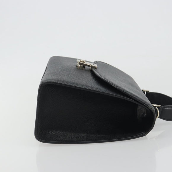 Burberrys Hand Bag Leather Black Silver Auth ep15237