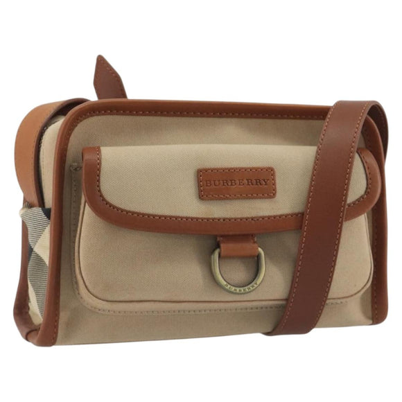 BURBERRY Shoulder Bag Canvas Beige Gold Tone Auth ep15241A
