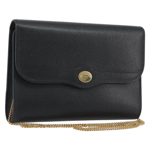 Christian Dior Chain Shoulder Bag Leather Black Gold Tone Auth ep15243A