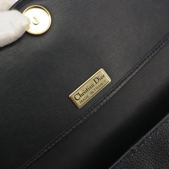 Christian Dior Chain Shoulder Bag Leather Black Gold Tone Auth ep15243A