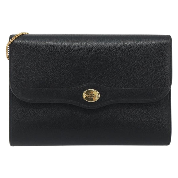 Christian Dior Chain Shoulder Bag Leather Black Gold Tone Auth ep15243A