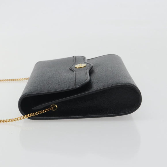 Christian Dior Chain Shoulder Bag Leather Black Gold Tone Auth ep15243A