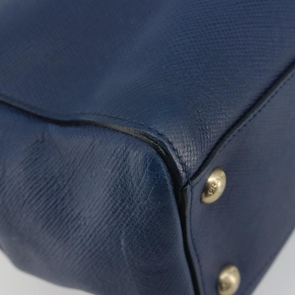 PRADA Hand Bag Leather Blue Gold Tone Auth ep15244