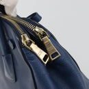 PRADA Hand Bag Leather Blue Gold Tone Auth ep15244-10