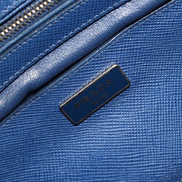 PRADA Hand Bag Leather Blue Gold Tone Auth ep15244