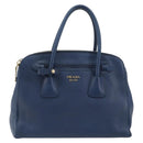 PRADA Hand Bag Leather Blue Gold Tone Auth ep15244-13