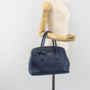 PRADA Hand Bag Leather Blue Gold Tone Auth ep15244-26