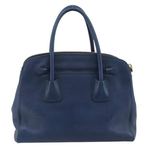 PRADA Hand Bag Leather Blue Gold Tone Auth ep15244