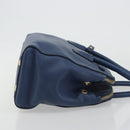 PRADA Hand Bag Leather Blue Gold Tone Auth ep15244-3