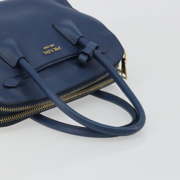 PRADA Hand Bag Leather Blue Gold Tone Auth ep15244