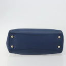 PRADA Hand Bag Leather Blue Gold Tone Auth ep15244-5