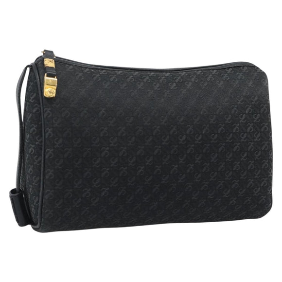 LOEWE Anagram Clutch Bag Canvas Black Gold Tone Auth ep15245