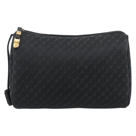 LOEWE Anagram Clutch Bag Canvas Black Gold Tone Auth ep15245