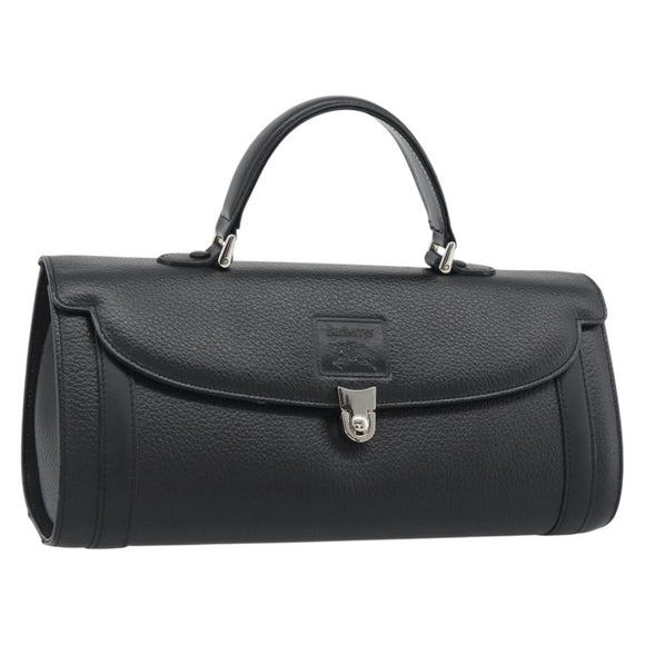 Burberrys Hand Bag Leather Black Silver Auth ep15246