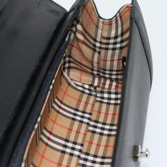 Burberrys Hand Bag Leather Black Silver Auth ep15246