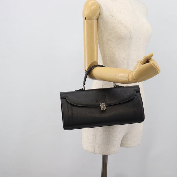Burberrys Hand Bag Leather Black Silver Auth ep15246