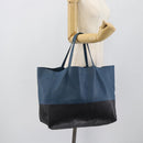 CELINE Horizontal Cava Tote Bag Leather Blue Black Auth ep15247-22
