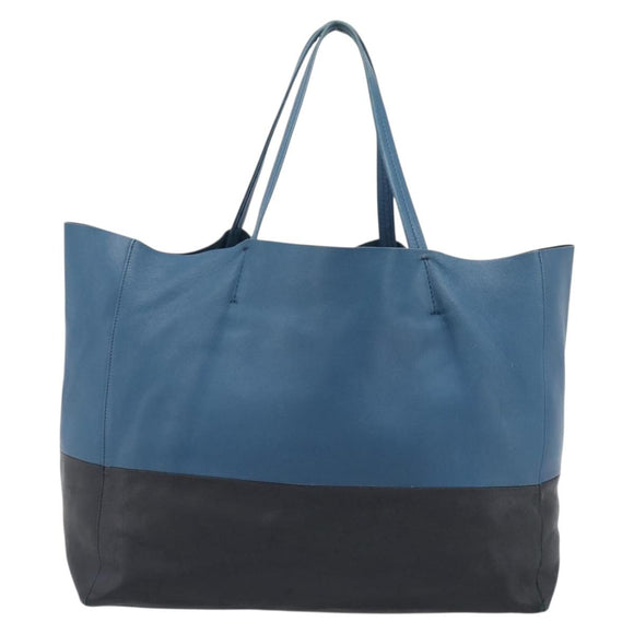 CELINE Horizontal Cava Tote Bag Leather Blue Black Auth ep15247