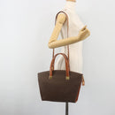 CELINE Macadam Hand Bag PVC Leather 2way Brown Gold Tone Auth ep15253-26