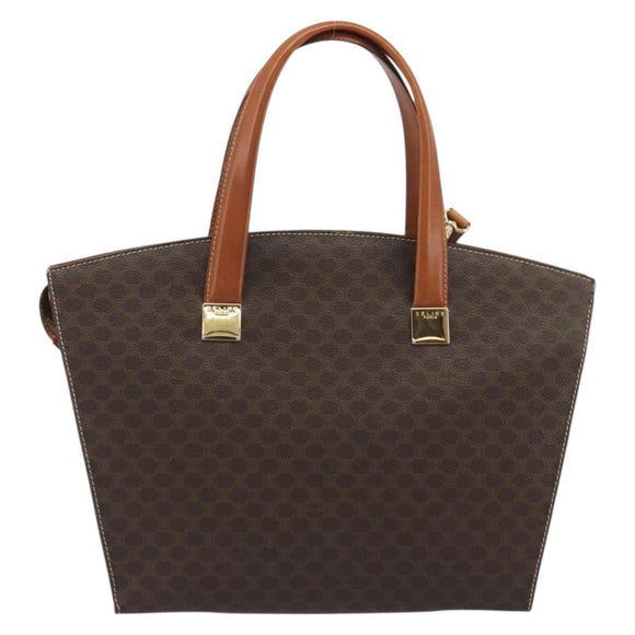 CELINE Macadam Hand Bag PVC Leather 2way Brown Gold Tone Auth ep15253