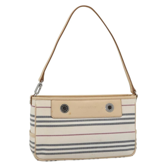 BURBERRY Shoulder Bag Canvas White Silver Auth ep15254