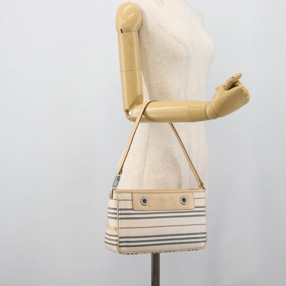 BURBERRY Shoulder Bag Canvas White Silver Auth ep15254