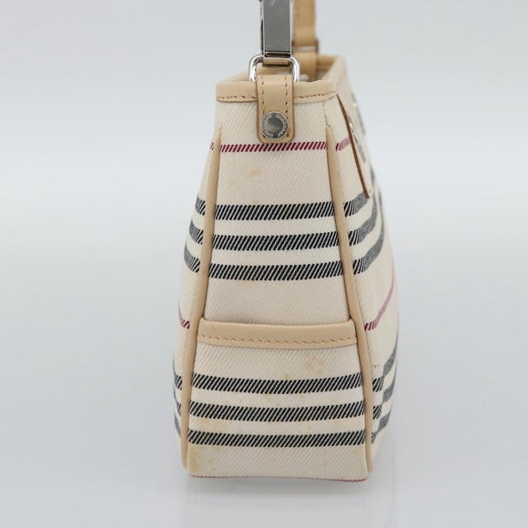 BURBERRY Shoulder Bag Canvas White Silver Auth ep15254