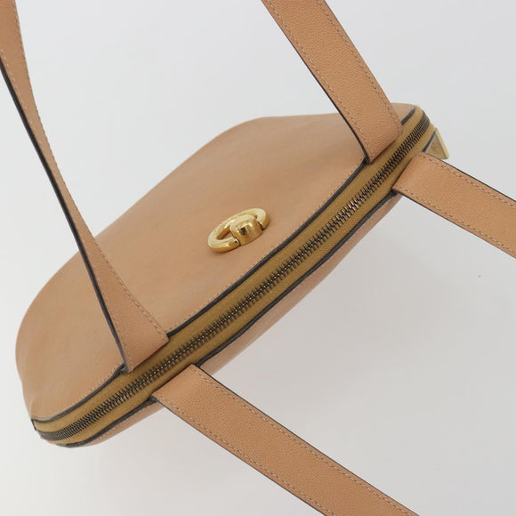 CELINE Shoulder Bag Leather Beige Gold Tone Auth ep15255