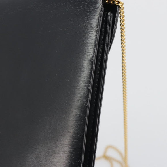 Christian Dior Chain Shoulder Bag Leather Black Gold Tone Auth ep15258
