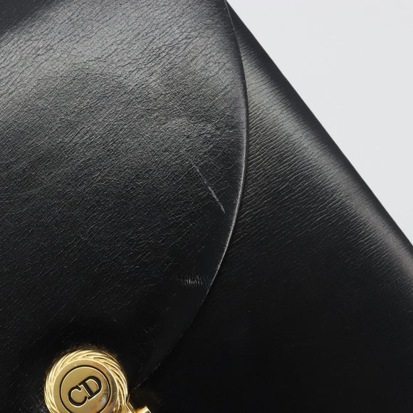 Christian Dior Chain Shoulder Bag Leather Black Gold Tone Auth ep15258