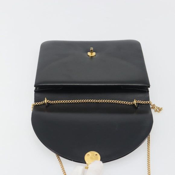 Christian Dior Chain Shoulder Bag Leather Black Gold Tone Auth ep15258