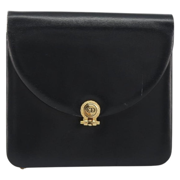 Christian Dior Chain Shoulder Bag Leather Black Gold Tone Auth ep15258