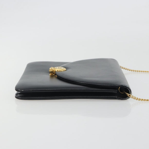 Christian Dior Chain Shoulder Bag Leather Black Gold Tone Auth ep15258