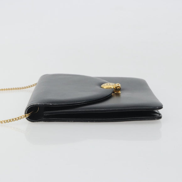 Christian Dior Chain Shoulder Bag Leather Black Gold Tone Auth ep15258