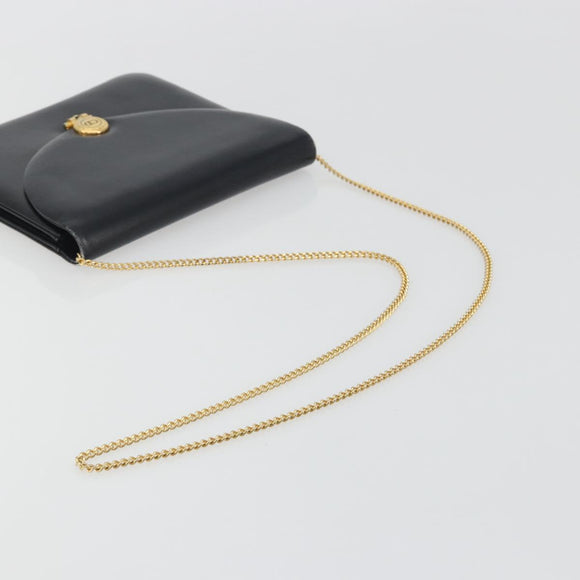 Christian Dior Chain Shoulder Bag Leather Black Gold Tone Auth ep15258