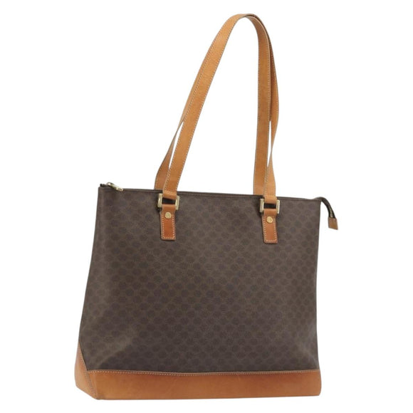 CELINE Macadam Tote Bag PVC Leather Brown Gold Tone Auth ep15259