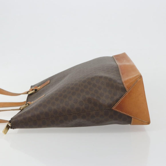 CELINE Macadam Tote Bag PVC Leather Brown Gold Tone Auth ep15259