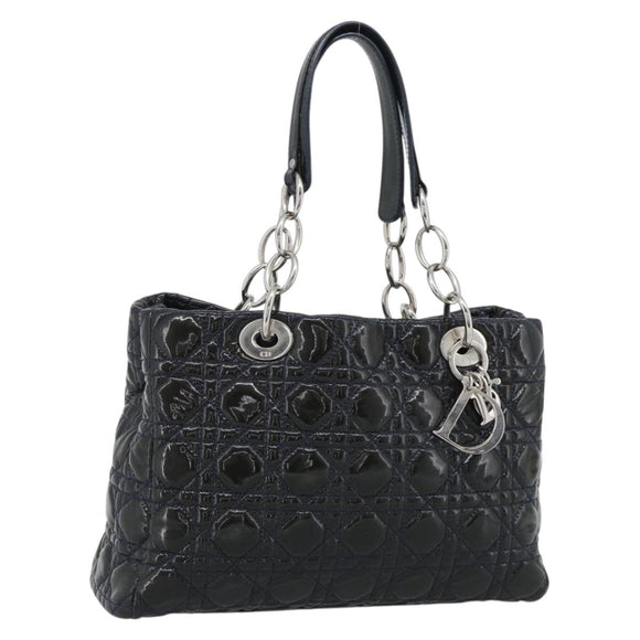 Christian Dior Canage Hand Bag Patent Navy Silver Auth ep15260