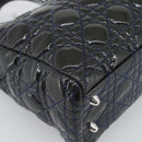 Christian Dior Canage Hand Bag Patent Navy Silver Auth ep15260-16