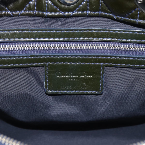 Christian Dior Canage Hand Bag Patent Navy Silver Auth ep15260