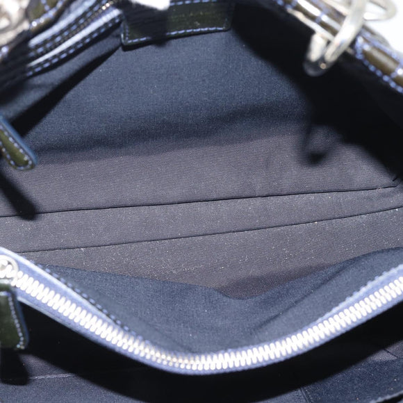 Christian Dior Canage Hand Bag Patent Navy Silver Auth ep15260