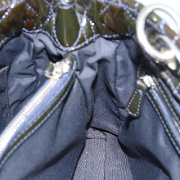 Christian Dior Canage Hand Bag Patent Navy Silver Auth ep15260